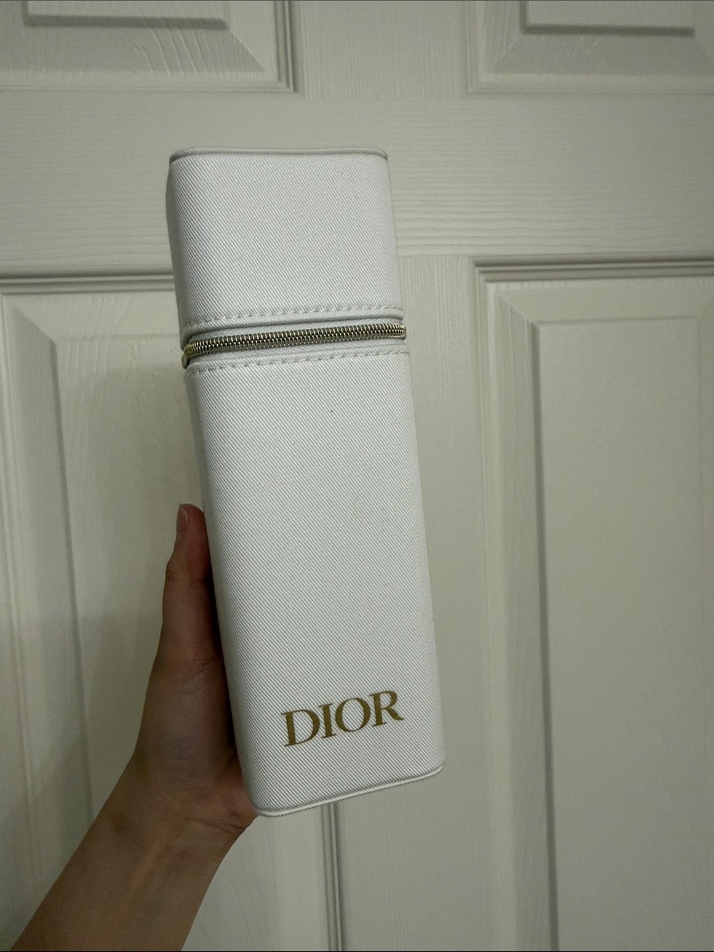 Dior White Leather Travel Jewelry Case with Gold Logo